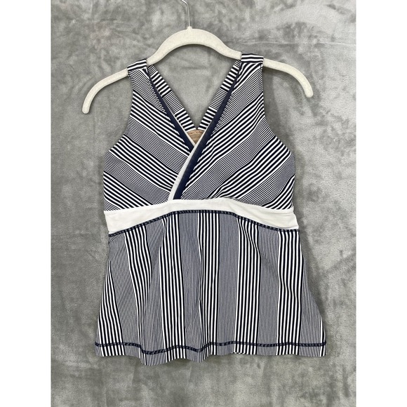 lululemon athletica Tops - LULULEMON SIZE 10 TANK TOP MESH BACK YOGA TANKINI BLUE WHITE STRIPED PADDED